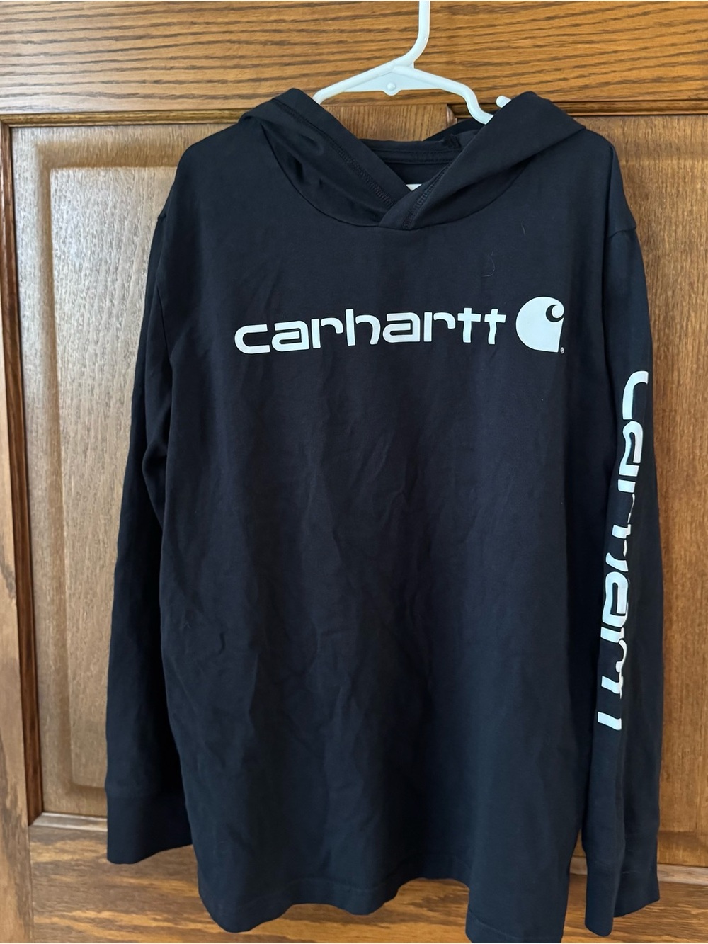 Carhartt Black Kids' Hooded Long Sleeve Shirt with White Logo